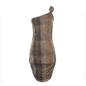 Cache: Off One Shoulder Snake Print Dress - Size Small